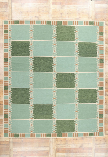 10 x 12 Scandinavian Modern Green Swedish Inspired Kilim Rug 31116