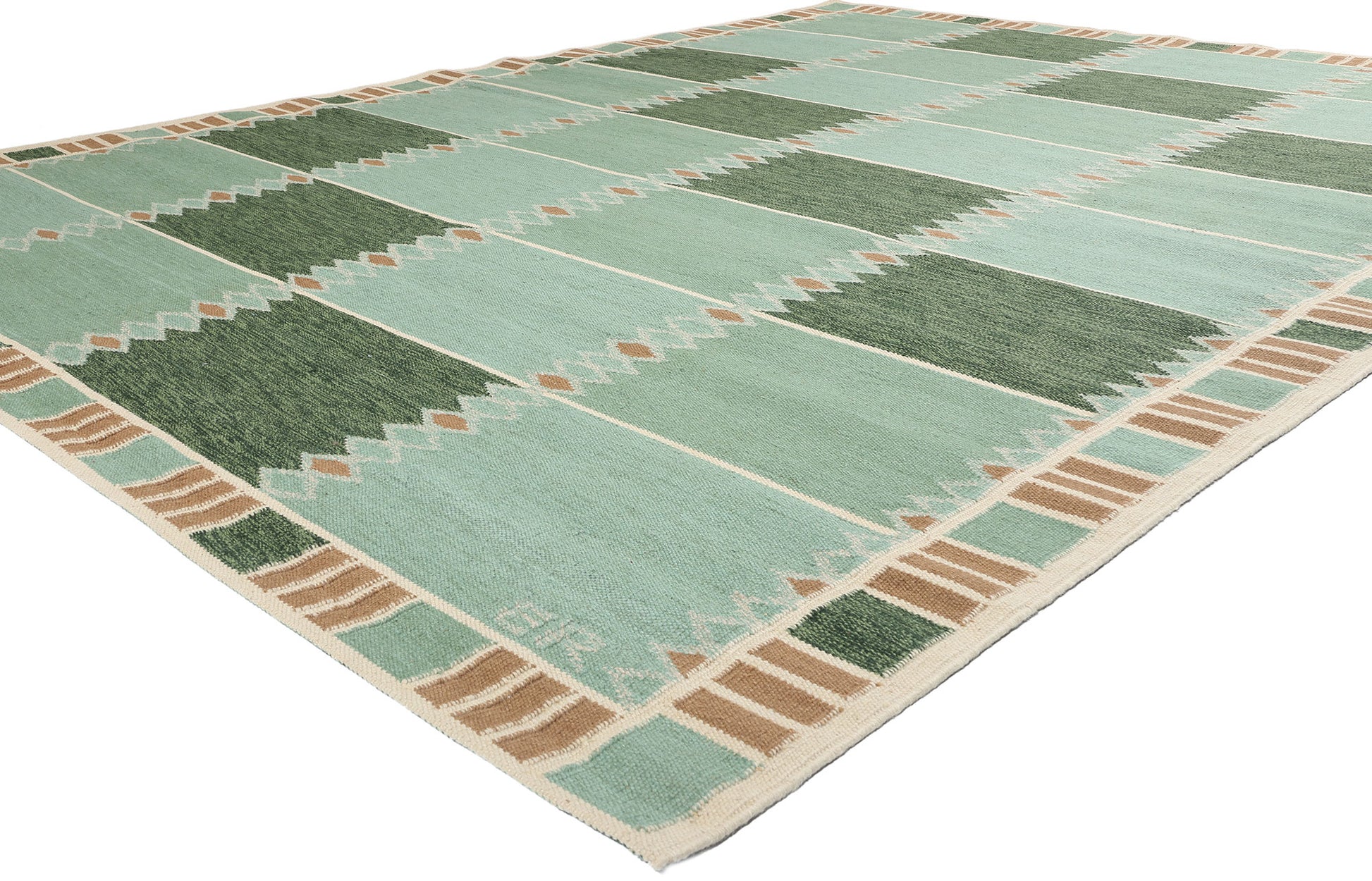 10 x 14 Scandinavian Modern Green Swedish Inspired Kilim Rug 31111