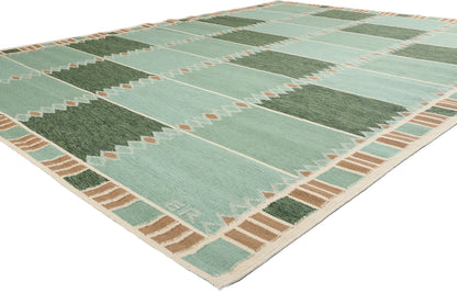 10 x 14 Scandinavian Modern Green Swedish Inspired Kilim Rug 31111