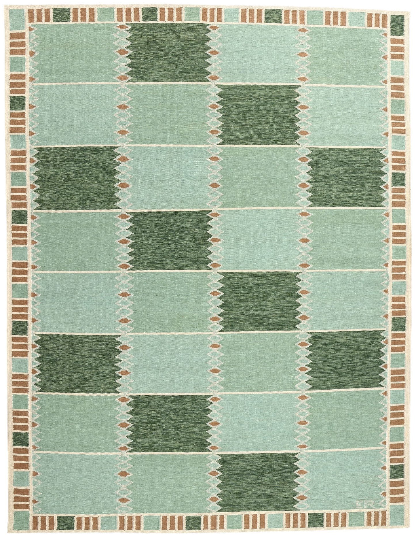 10 x 14 Scandinavian Modern Green Swedish Inspired Kilim Rug 31113