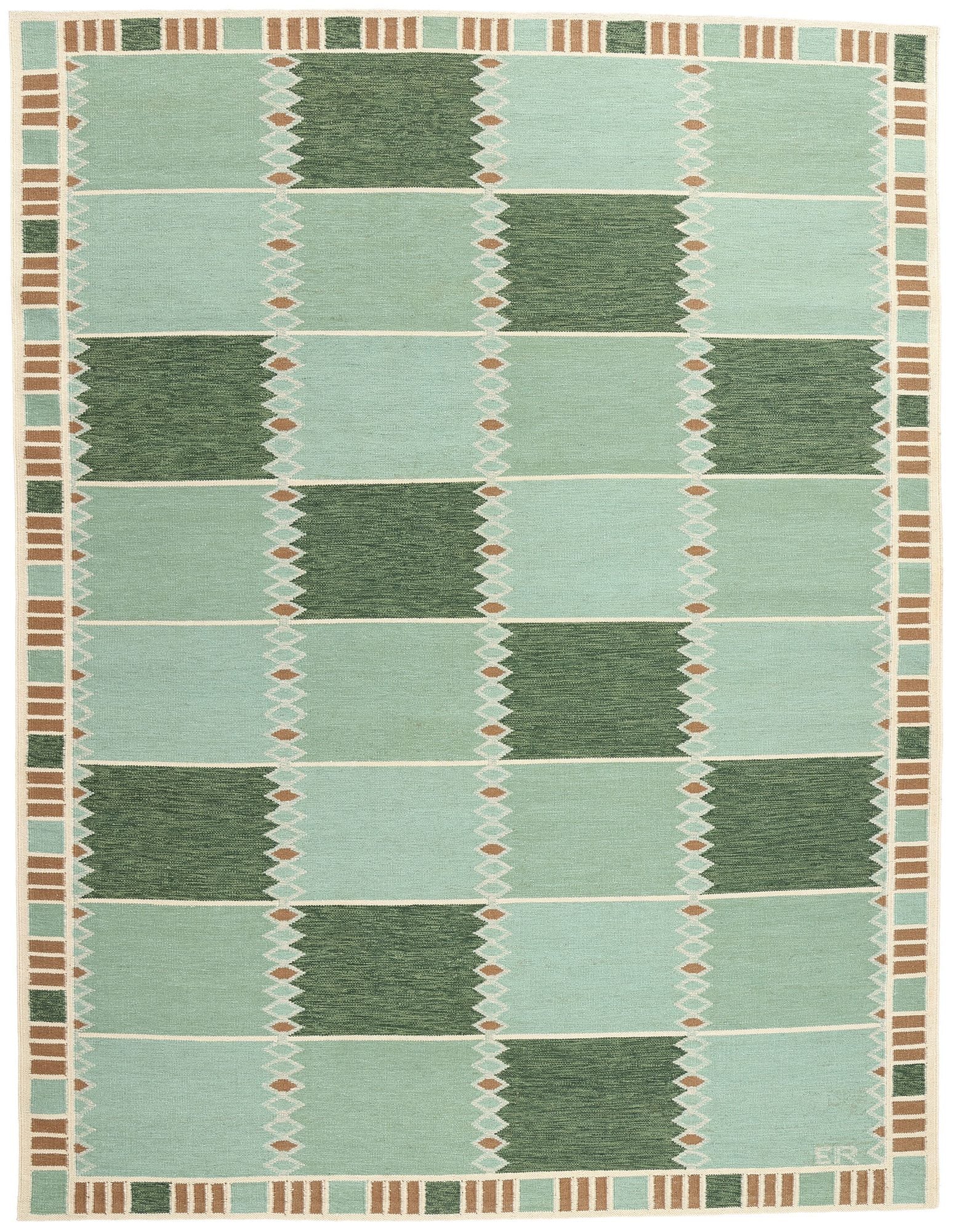 10 x 14 Scandinavian Modern Green Swedish Inspired Kilim Rug 31113