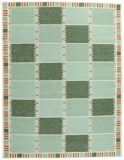 10 x 14 Scandinavian Modern Green Swedish Inspired Kilim Rug 31113
