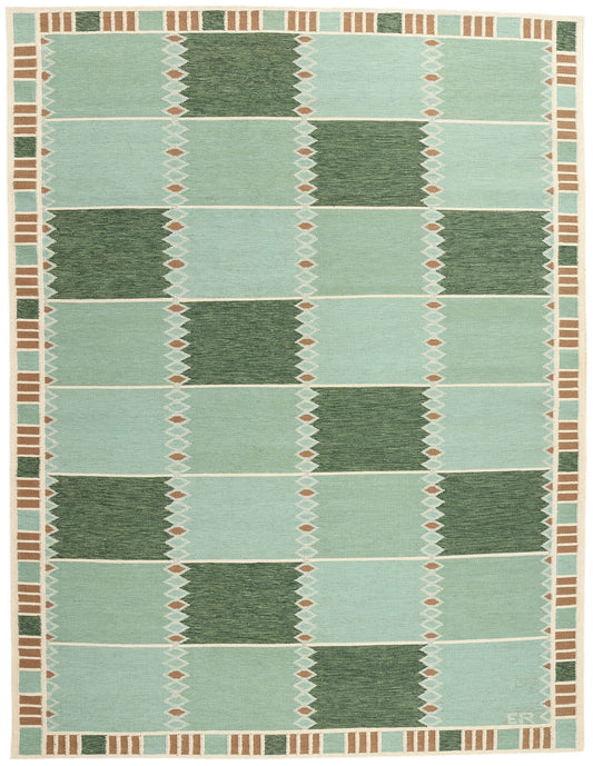 10 x 14 Scandinavian Modern Green Swedish Inspired Kilim Rug 31113