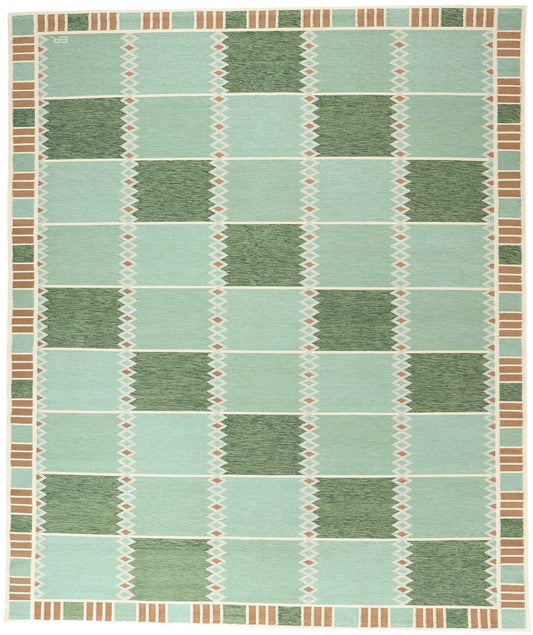 12 x 15 Scandinavian Modern Green Swedish Inspired Kilim Rug 31317