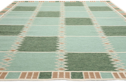 9 x 12 Scandinavian Modern Green Swedish Inspired Kilim Rug 31112