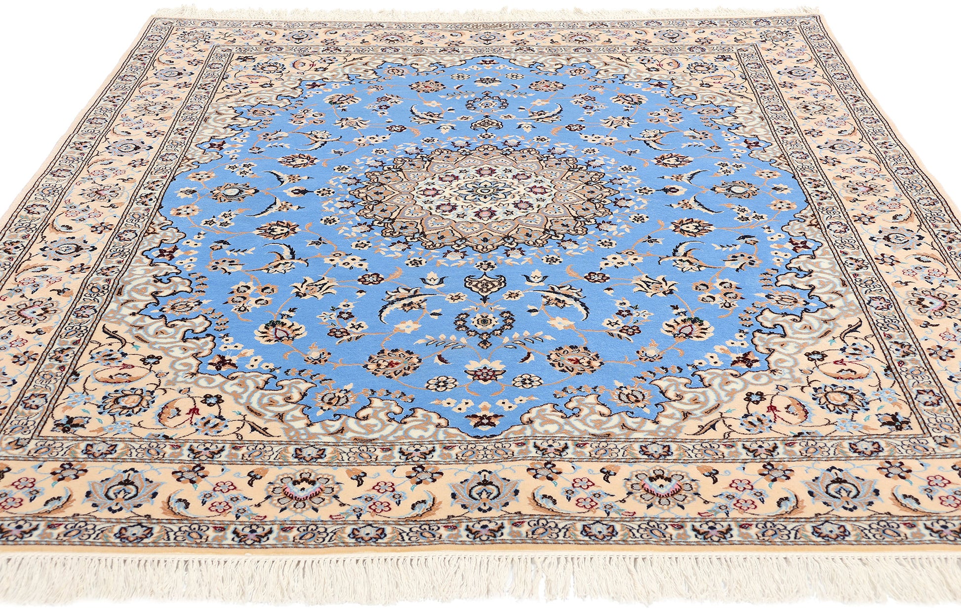 5 x 7 Signed Habibian Blue Persian Nain Rug 78774