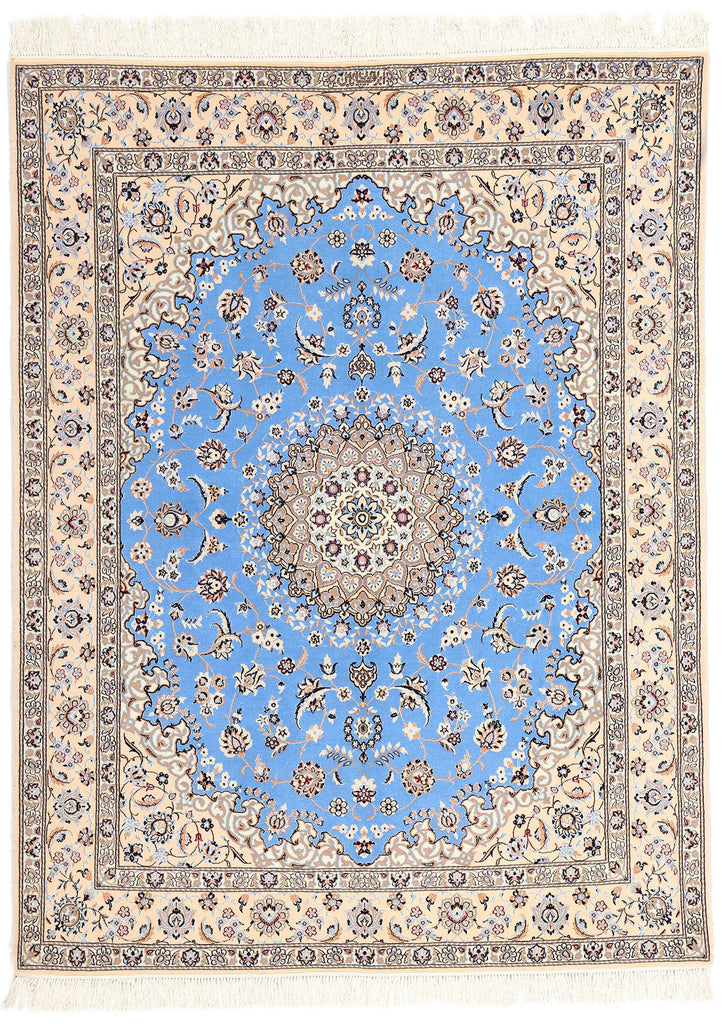 5 x 7 Signed Habibian Blue Persian Nain Rug 78774