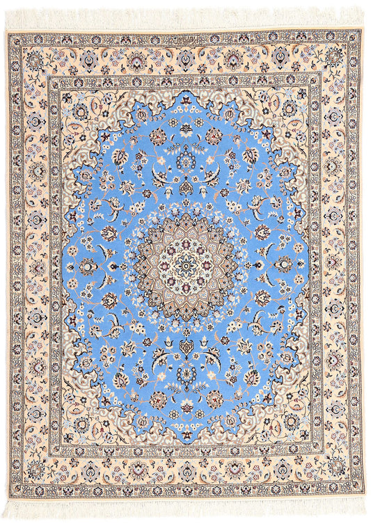 5 x 7 Signed Habibian Blue Persian Nain Rug 78774