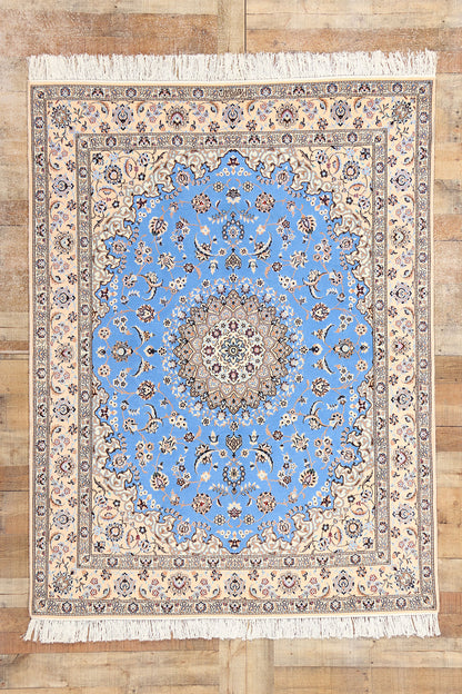 5 x 7 Signed Habibian Blue Persian Nain Rug 78774