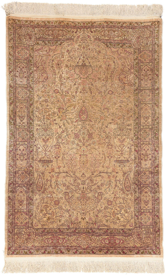 3 x 5 Antique Turkish Silk Hereke Prayer Rug 78665