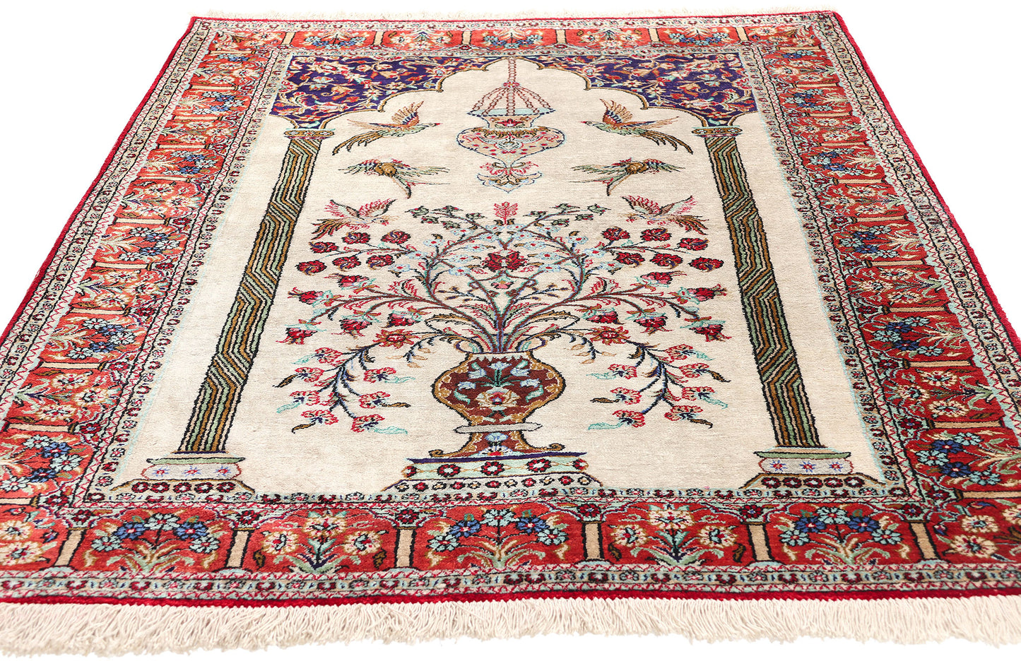 3 x 5 Vintage Persian Silk Qum Prayer Rug 78782