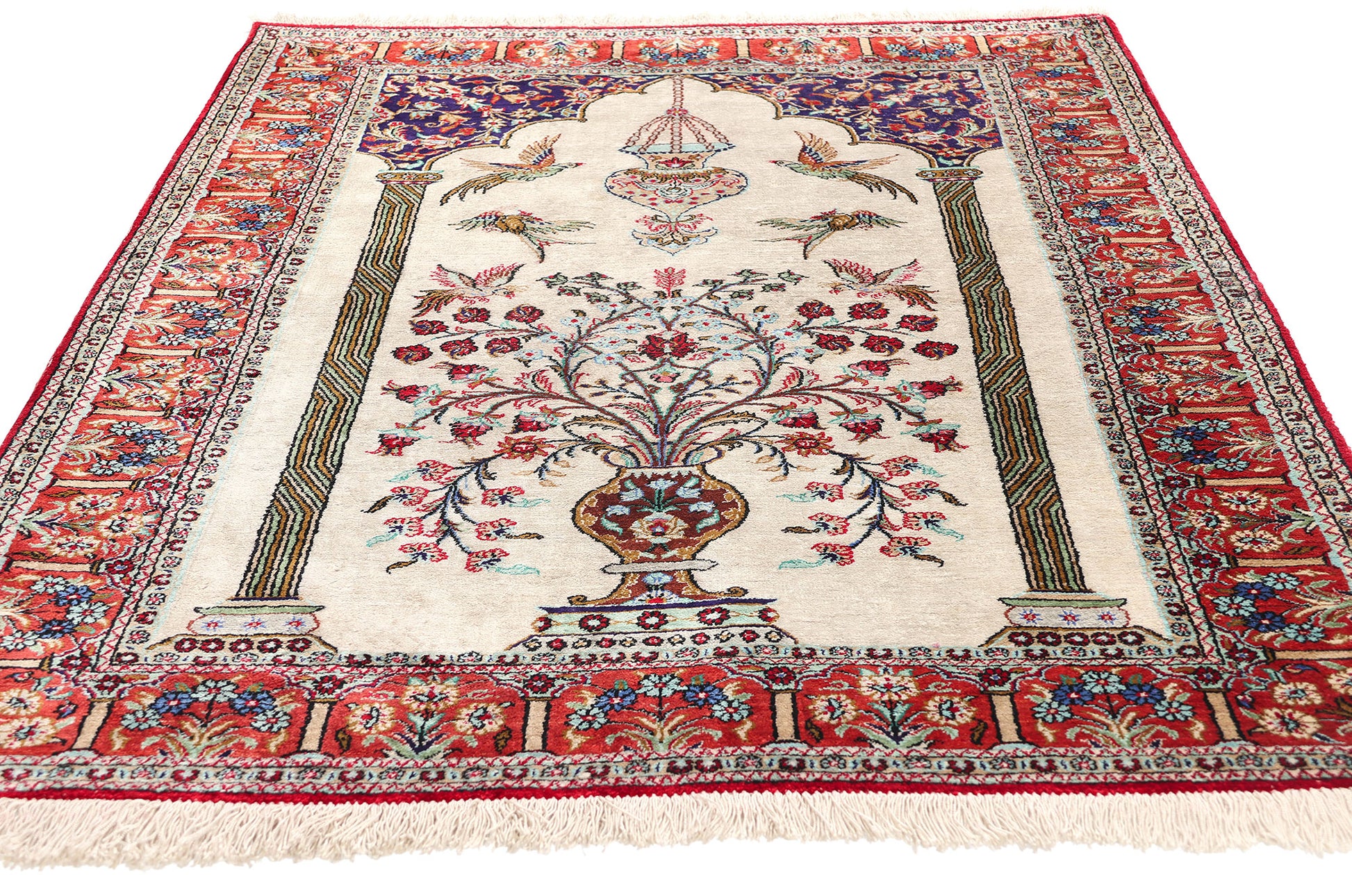 3 x 5 Vintage Persian Silk Qum Prayer Rug 78782