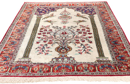 3 x 5 Vintage Persian Silk Qum Prayer Rug 78782