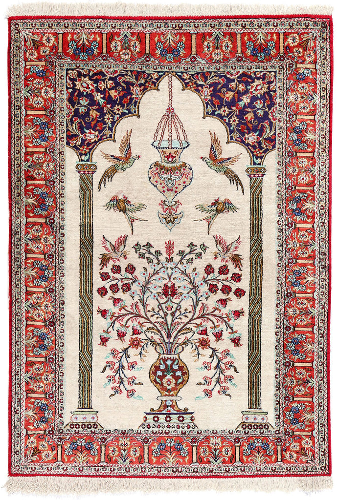 3 x 5 Vintage Persian Silk Qum Prayer Rug 78782