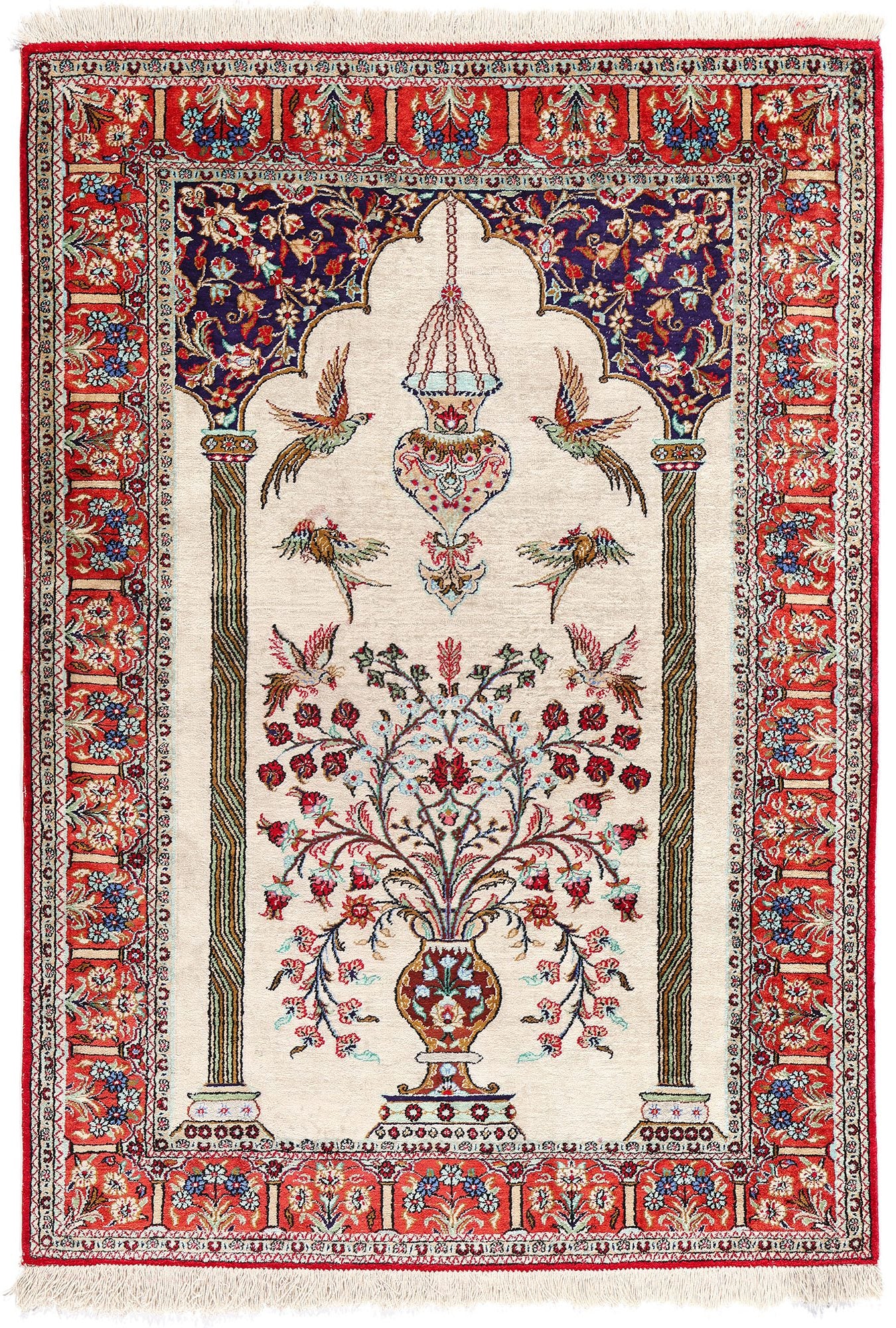 3 x 5 Vintage Persian Silk Qum Prayer Rug 78782
