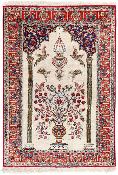 3 x 5 Vintage Persian Silk Qum Prayer Rug 78782