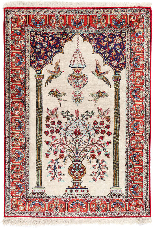3 x 5 Vintage Persian Silk Qum Prayer Rug 78782