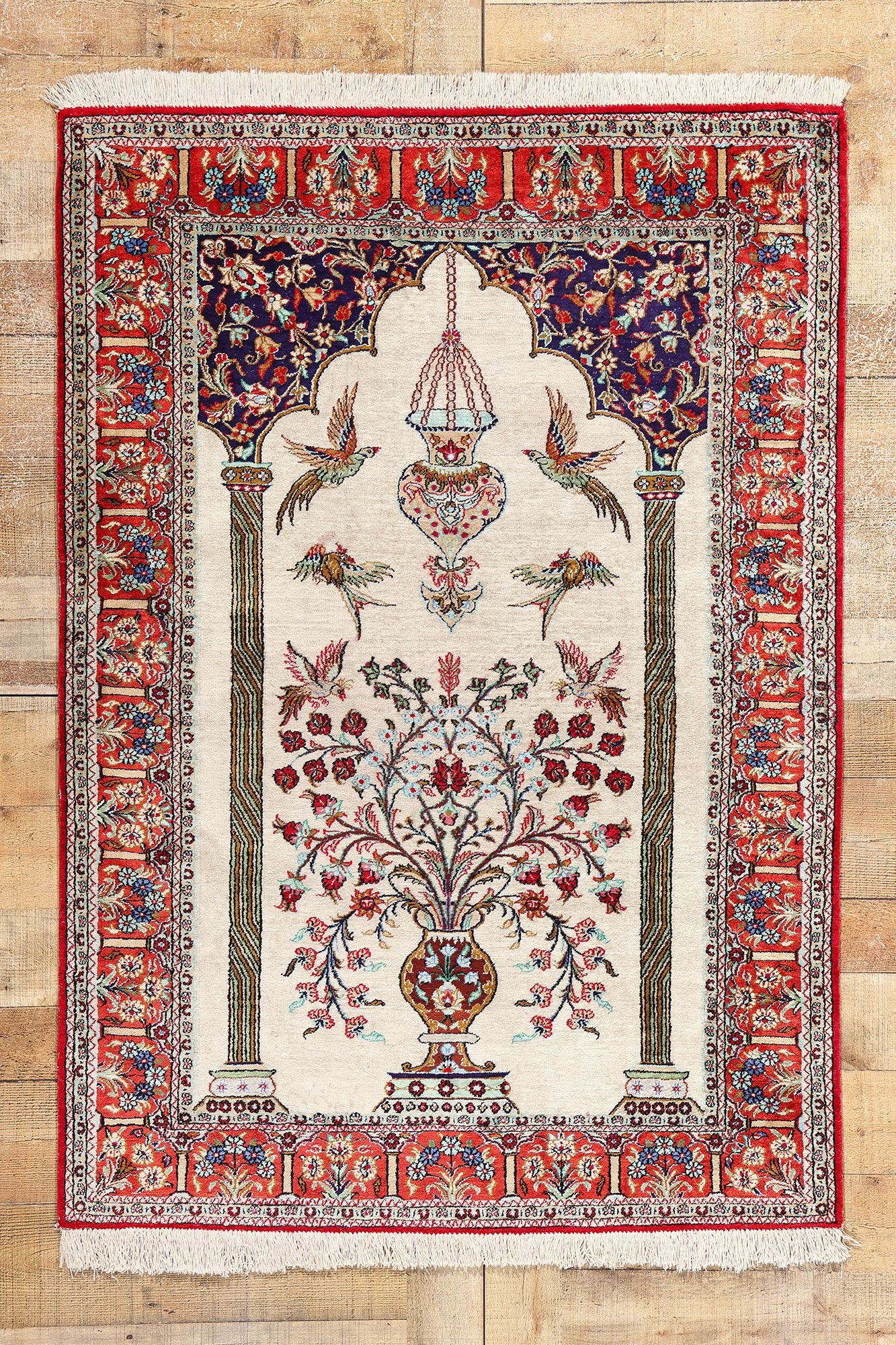 3 x 5 Vintage Persian Silk Qum Prayer Rug 78782