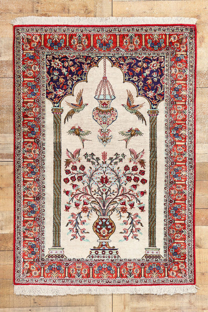 3 x 5 Vintage Persian Silk Qum Prayer Rug 78782