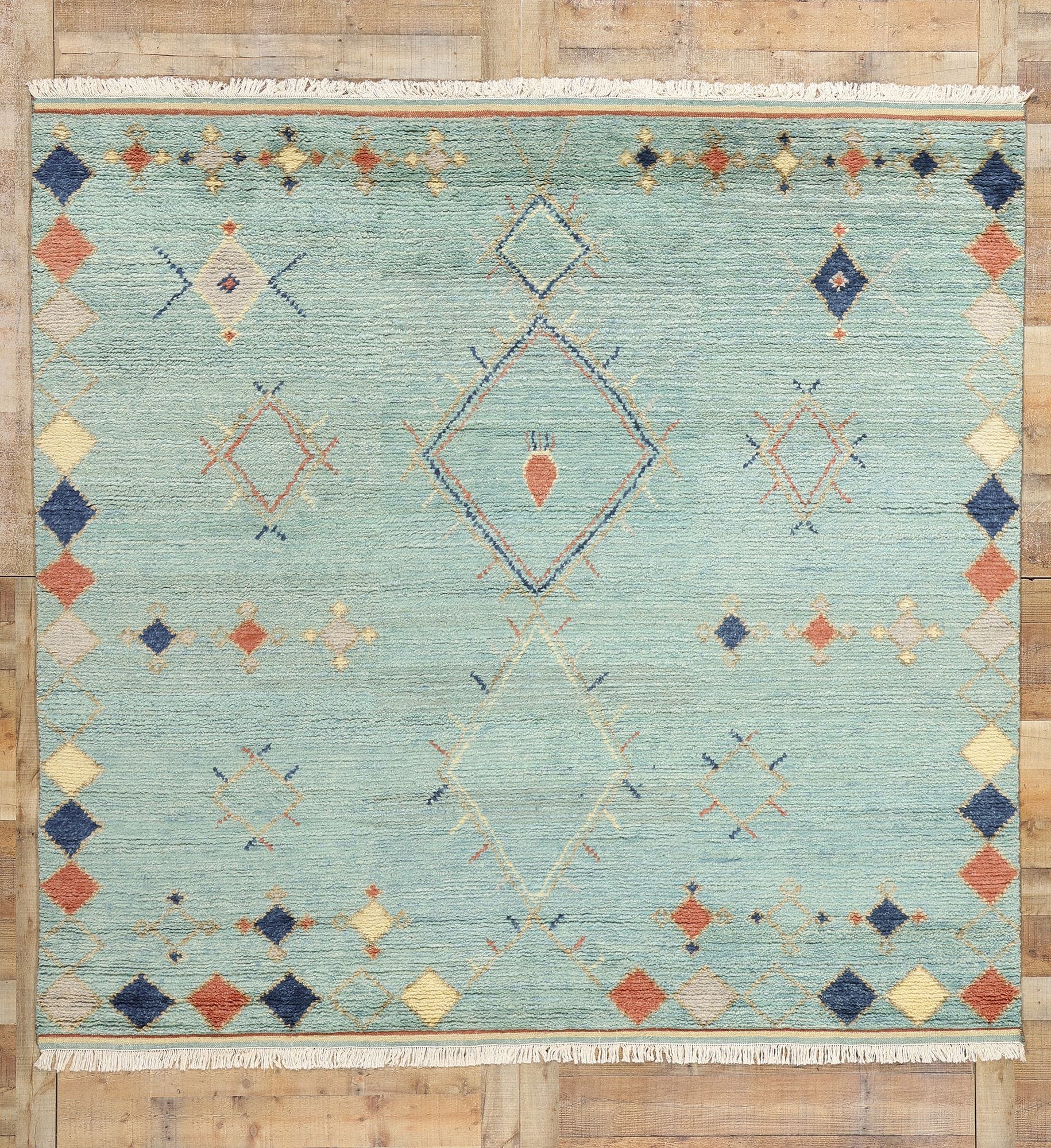9 x 8 Modern Sky Blue Tribal Moroccan Rug 31220