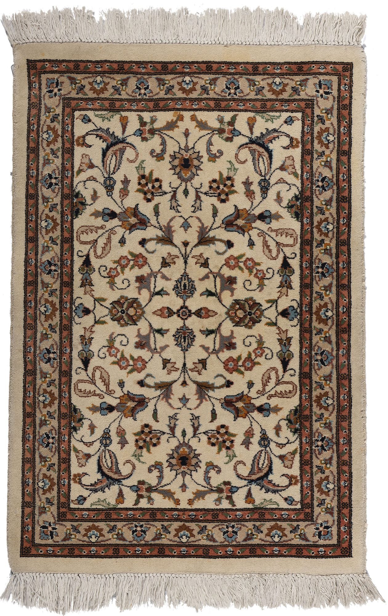 2 x 3 Vintage Beige Indian Kashan Rug 78696