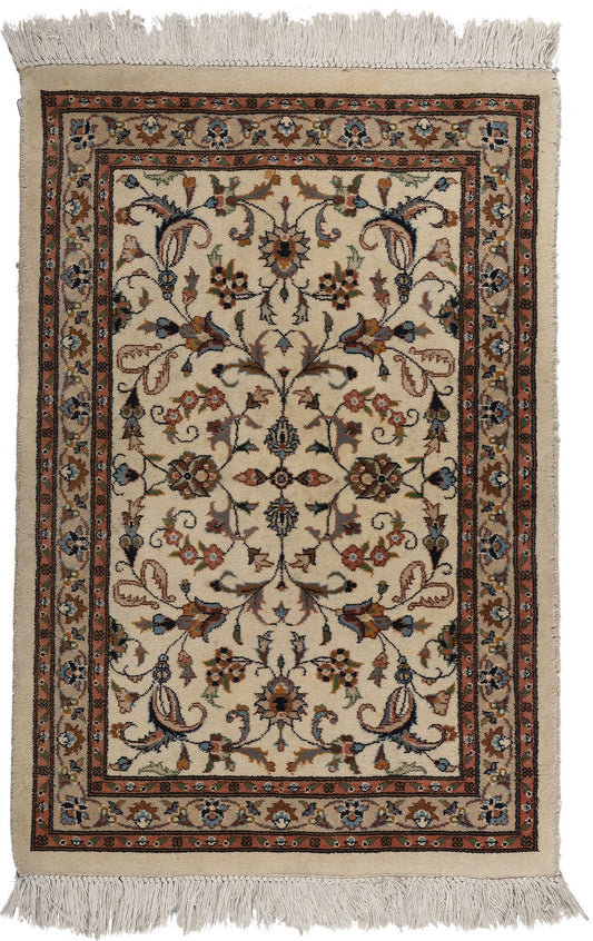 2 x 3 Vintage Beige Indian Kashan Rug 78696