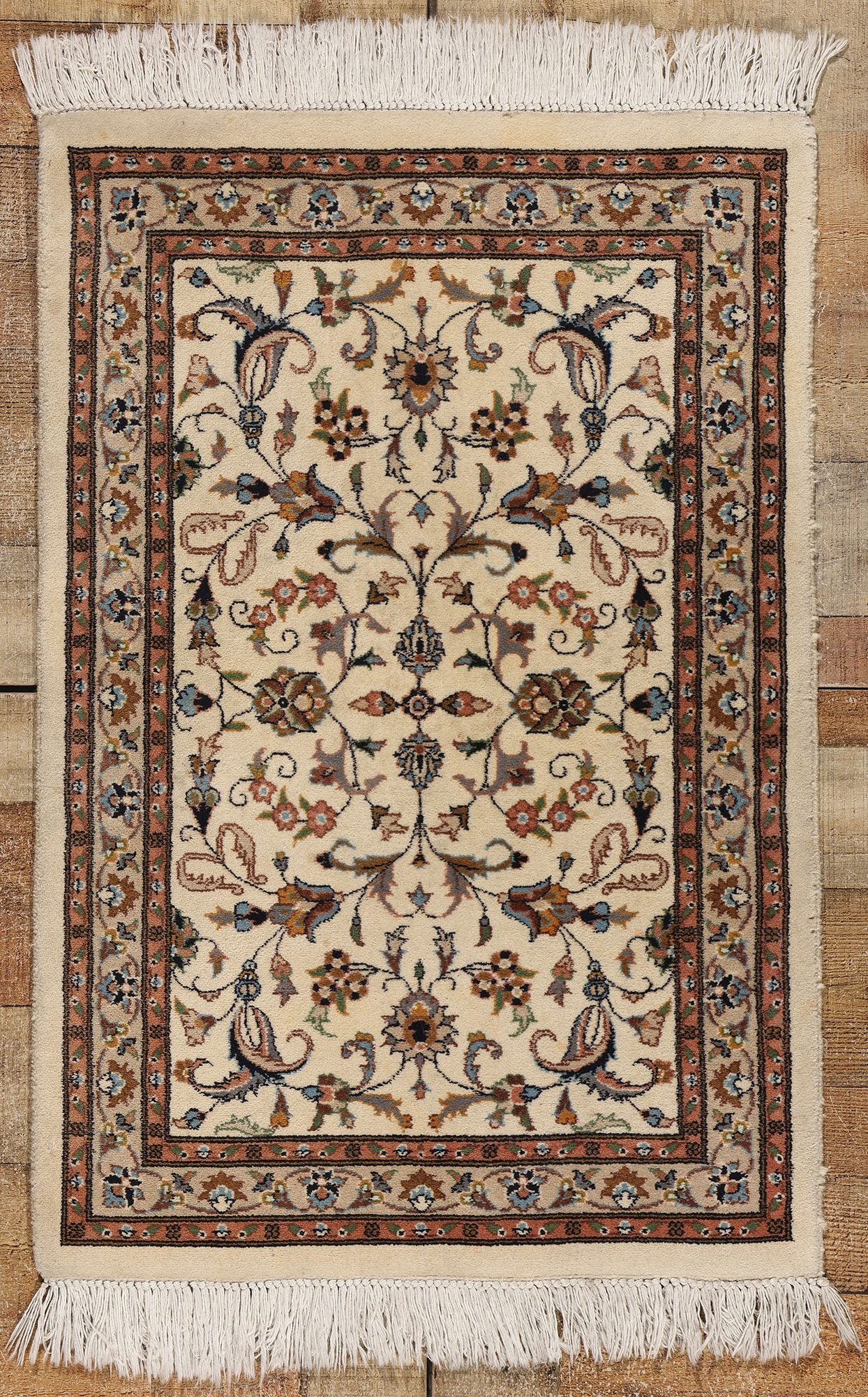 2 x 3 Vintage Beige Indian Kashan Rug 78696