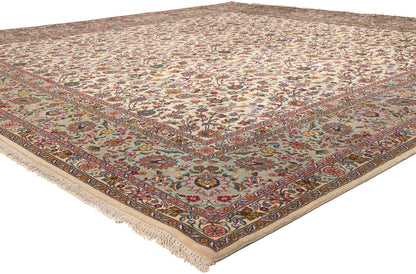 10 x 10 Vintage Ivory Persian Tabriz Rug 78676
