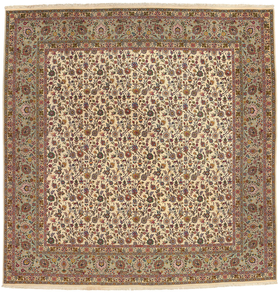 10 x 10 Vintage Ivory Persian Tabriz Rug 78676