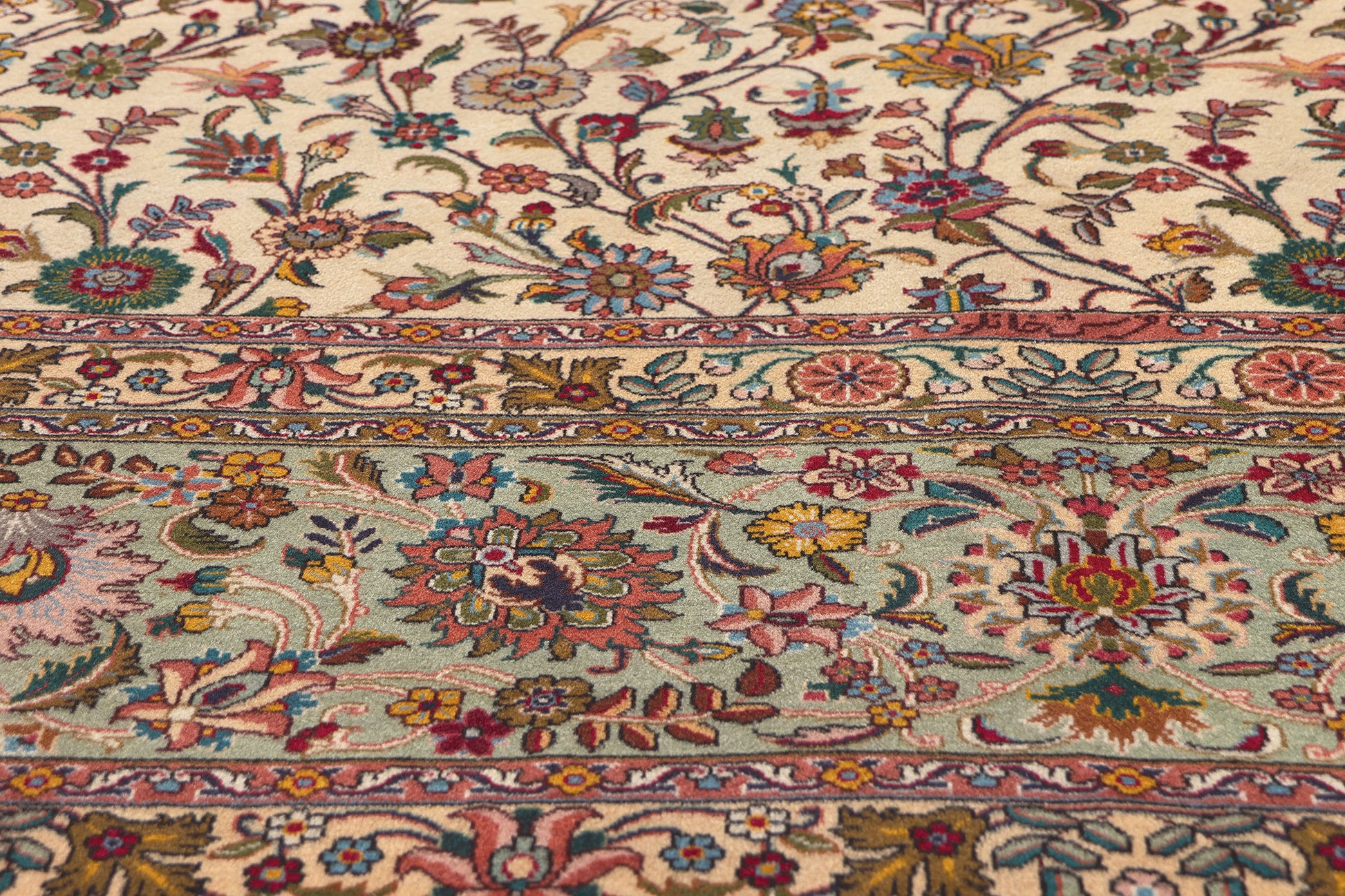 10 x 10 Vintage Ivory Persian Tabriz Rug 78676