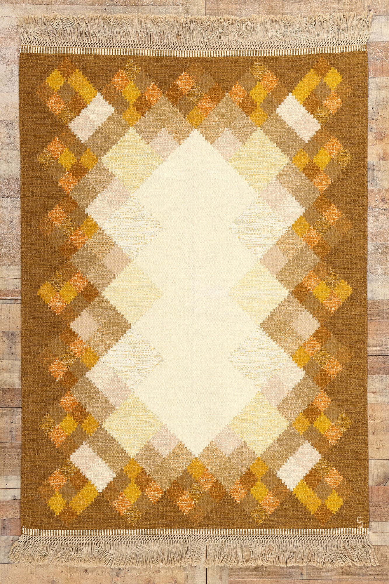 6 x 8 Brita Svefors Vintage Swedish Rollakan Rug 78259