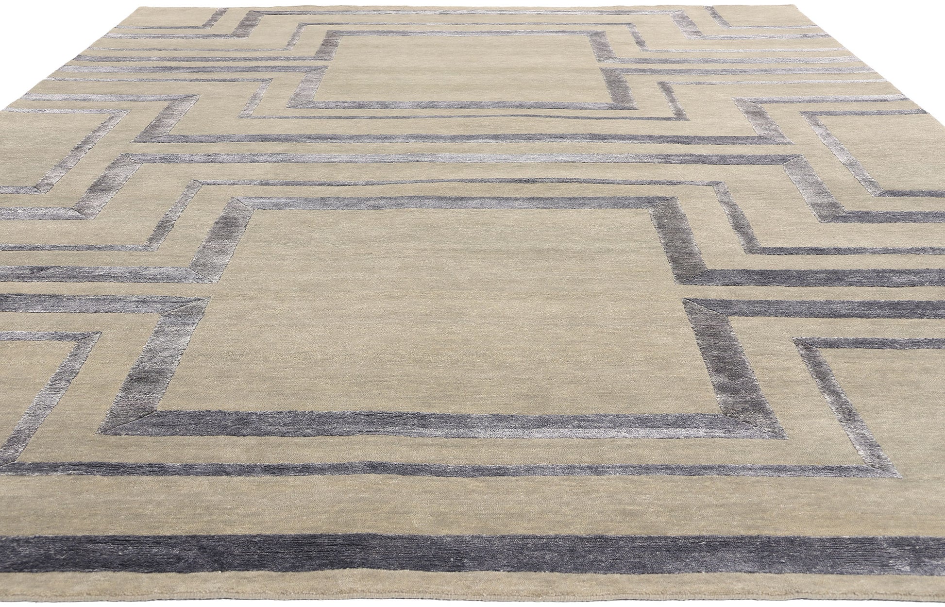 9 x 12 Contemporary Art Deco High-Low Wool and Silk Rug 31008