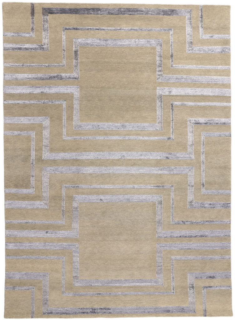 9 x 12 Contemporary Art Deco High-Low Wool and Silk Rug 31008