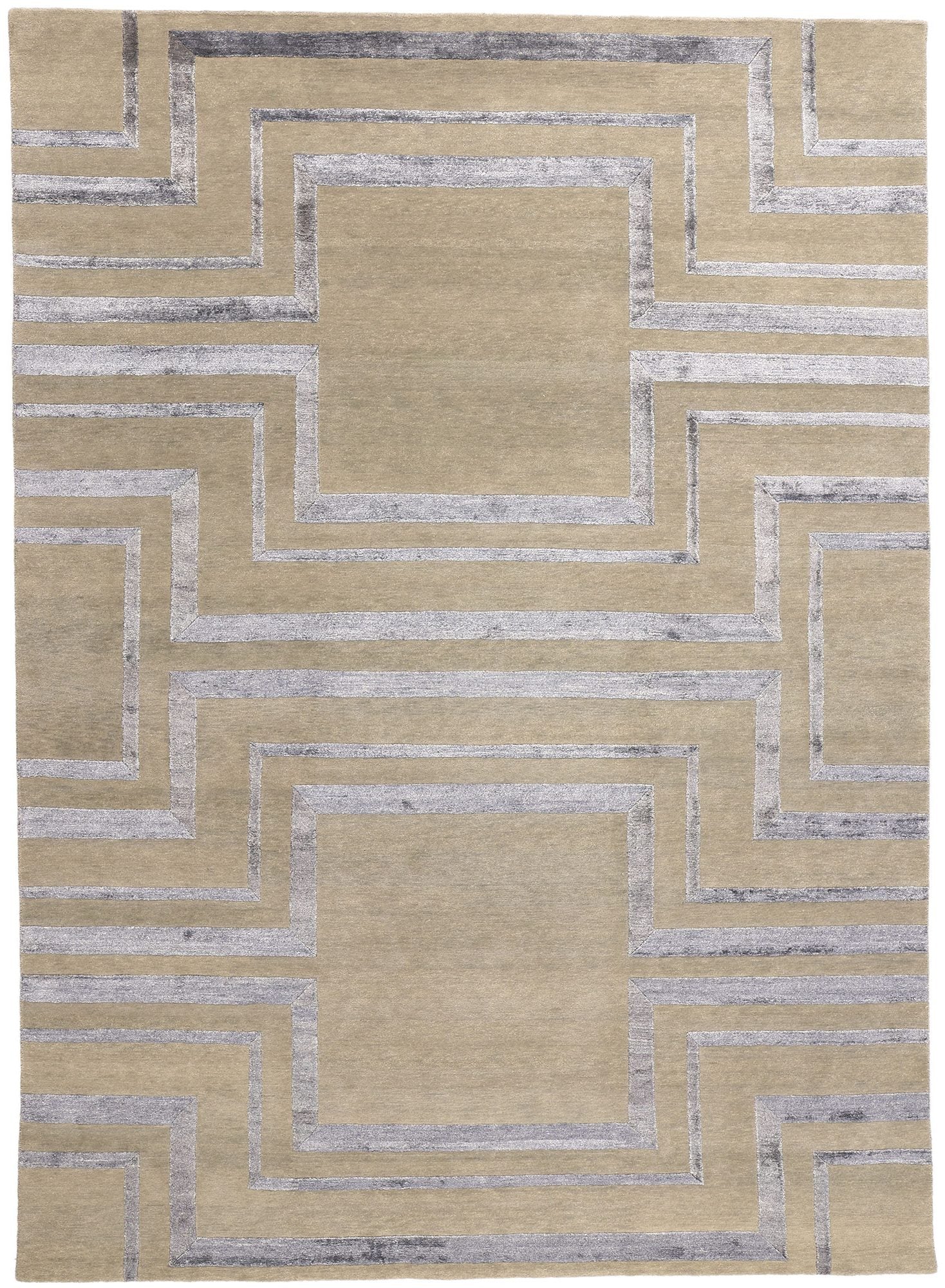 9 x 12 Contemporary Art Deco High-Low Wool and Silk Rug 31008