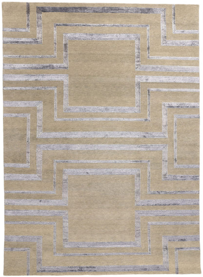 9 x 12 Contemporary Art Deco High-Low Wool and Silk Rug 31008