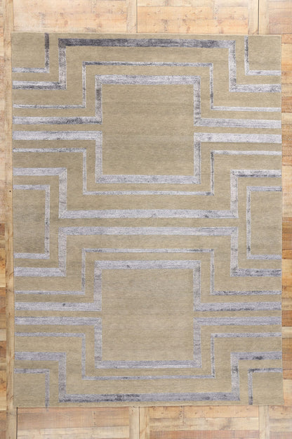 9 x 12 Contemporary Art Deco High-Low Wool and Silk Rug 31008