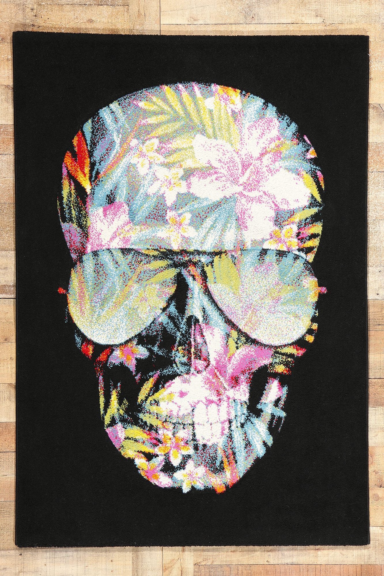 4 x 6 Tropical Black Swedish Pompeo Skull Rug 78829