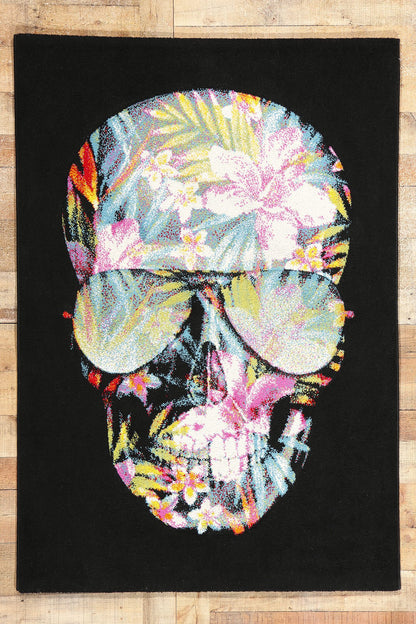 4 x 6 Tropical Black Swedish Pompeo Skull Rug 78829