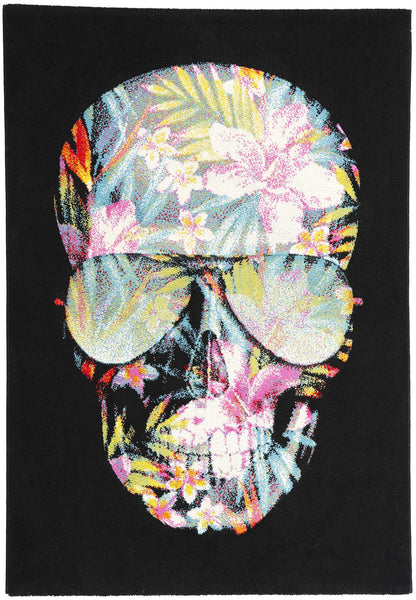 4 x 6 Tropical Black Swedish Pompeo Skull Rug 78829