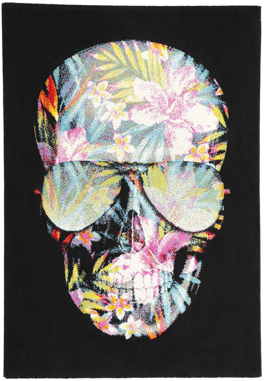 4 x 6 Tropical Black Swedish Pompeo Skull Rug 78829