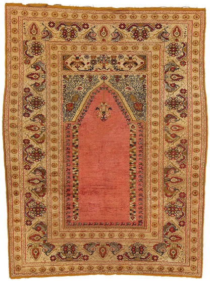 4 x 5 Antique Turkish Ghiordes Silk Prayer Rug 78738