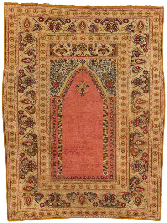4 x 5 Antique Turkish Ghiordes Silk Prayer Rug 78738