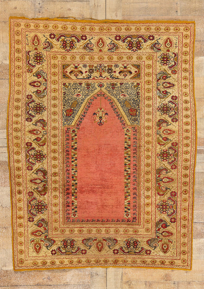 4 x 5 Antique Turkish Ghiordes Silk Prayer Rug 78738