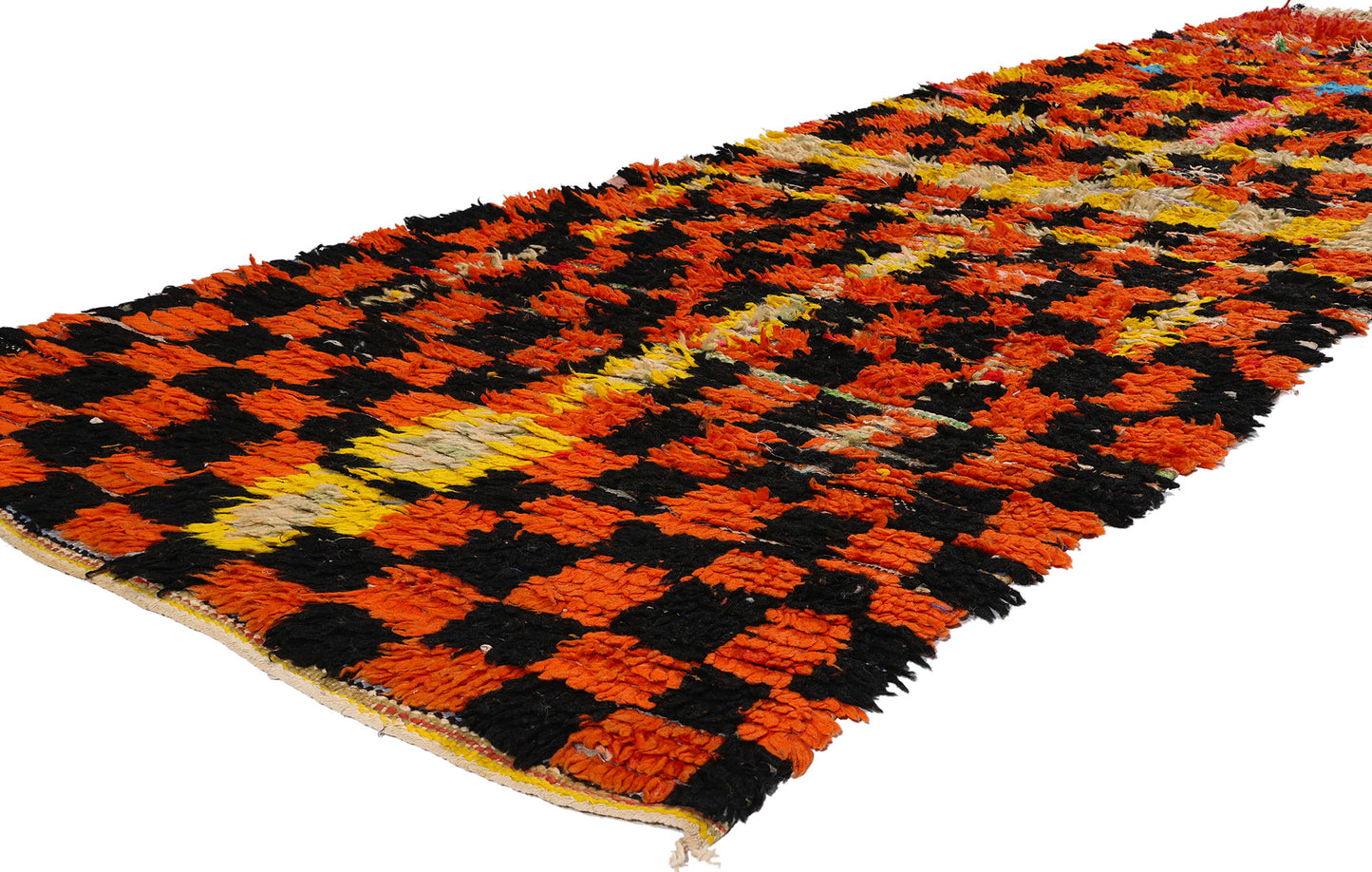 4 x 9 Vintage Checkered Moroccan Azilal Rag Rug 21760