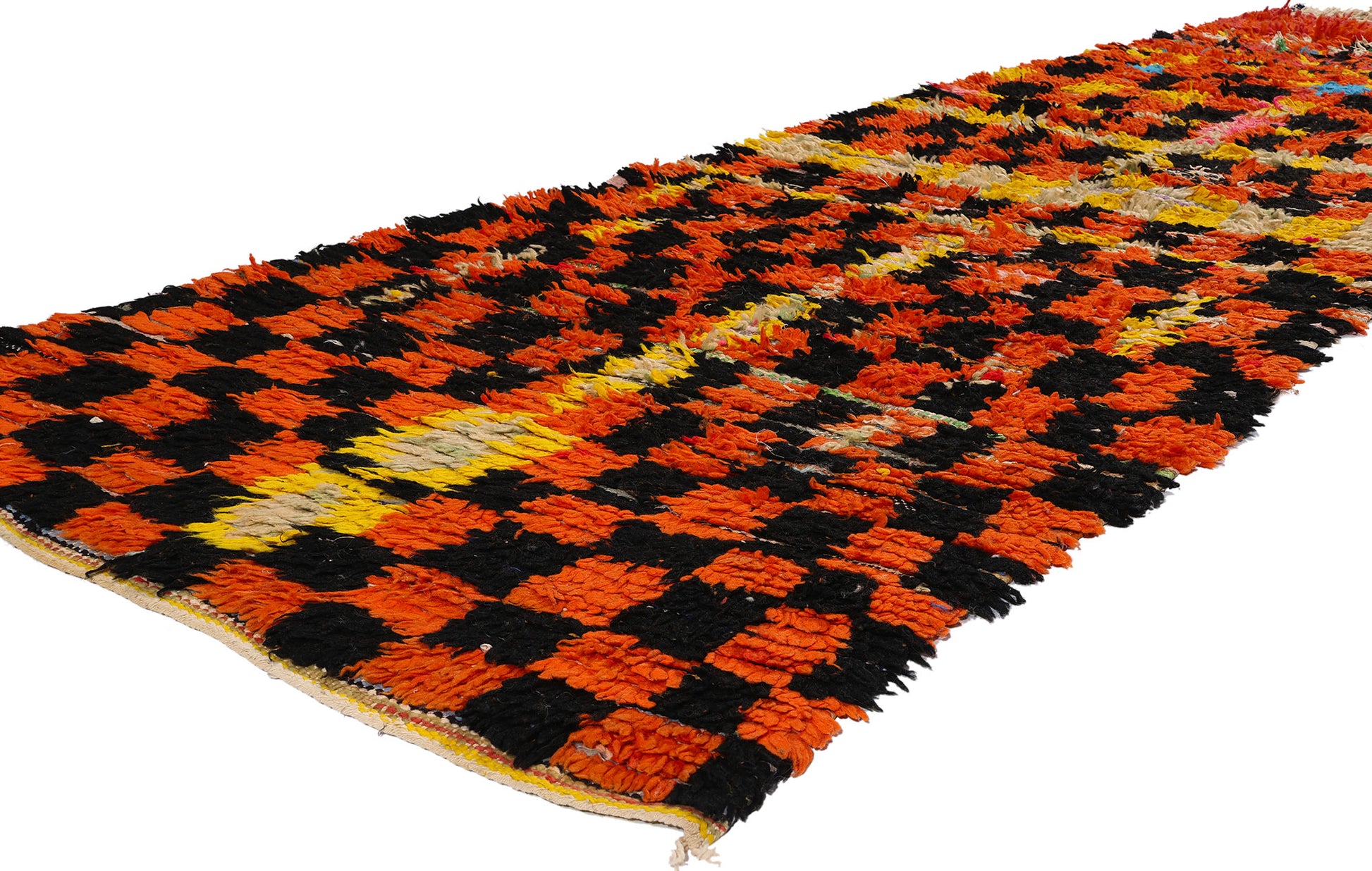 4 x 9 Vintage Checkered Moroccan Azilal Rag Rug 21760
