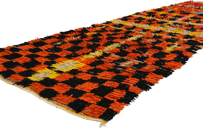 4 x 9 Vintage Checkered Moroccan Azilal Rag Rug 21760
