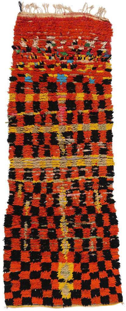 4 x 9 Vintage Checkered Moroccan Azilal Rag Rug 21760