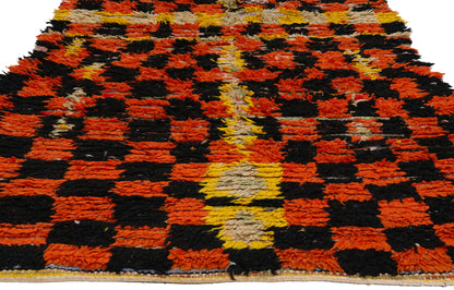 4 x 9 Vintage Checkered Moroccan Azilal Rag Rug 21760
