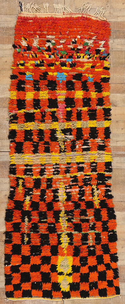 4 x 9 Vintage Checkered Moroccan Azilal Rag Rug 21760