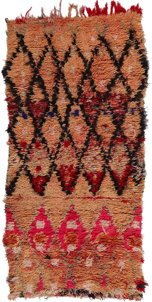 3 x 7 Vintage Orange Moroccan Azilal Rag Rug 21784